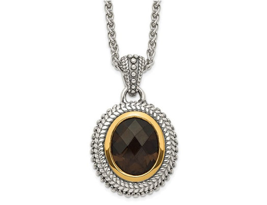 4.50 Carat (ctw) Smoky Quartz Pendant Necklace in Antiqued Sterling Silver with Chain