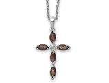 1.00 Carat (ctw) Smoky Quartz Cross Pendant Necklace in Sterling Silver with Chain