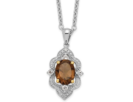 1.64 Carat (ctw) Smoky Quartz Pendant Necklace in Sterling Silver with Chain