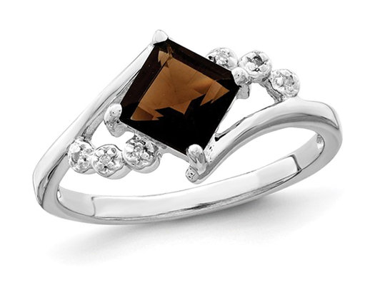 4/5 Carat (ctw) Princess-Cut Smoky Quartz Ring in Sterling Silver