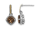 1.80 Carat (ctw) Cushion-Cut Smoky Quartz DanglecEarrings in Antiqued Sterling Silver