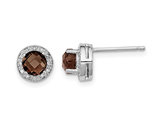 1/2 Carat (ctw) Smoky Quartz Solitaire Halo Diamond Earrings in Sterling Silver