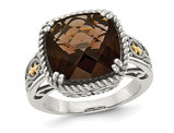 5.85 Carat (ctw) Cushion-Cut Smoky Quartz Ring in Antiqued Sterling Silver