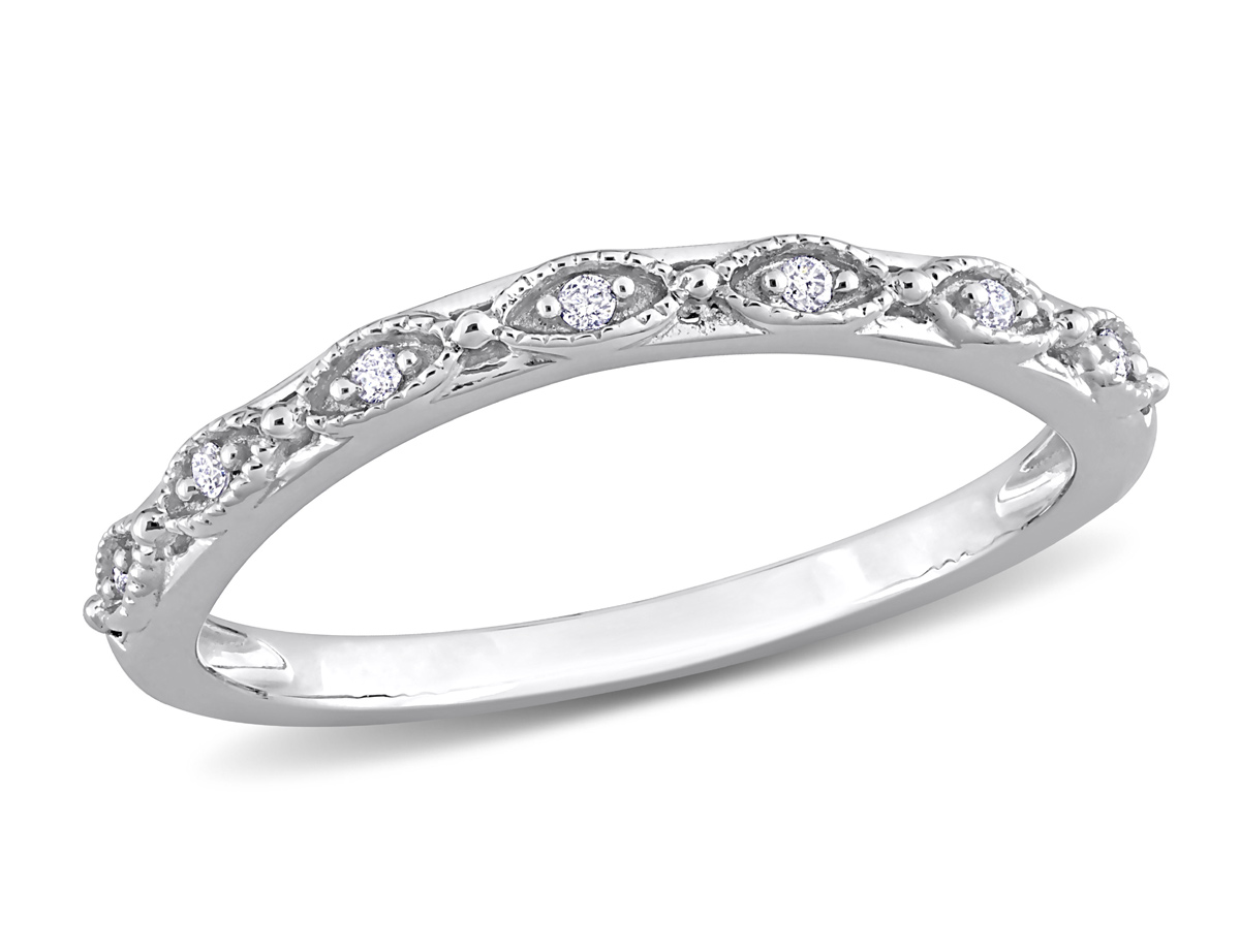 Pre-owned Harmony Diamond Accent Semi-eternity Wedding Band Ring In 14k White Gold