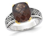 4.87 Carat (ctw) Checkerboard Smoky Quartz Ring in Antiqued Sterling Silver