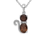 1.90 Carat (ctw) Smoky Quartz Cat Charm Pendant Necklace in Sterling Silver with Chain