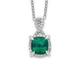 1.30 Carat (ctw) Lab-Created Cushion Emerald Pendant Necklace in Sterling Silver with Diamonds and Chain
