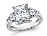 4.45 Carat (ctw Color E-F) Synthetic Moissanite Three-Stone Emerald-Cut Engagement Ring in 14K White Gold