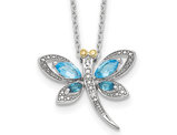 1/2 Carat (ctw) London Blue and Sky Blue Topaz Dragonfly Pendant Necklace in Sterling Silver with Chain