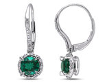 1.70 Carat (ctw) Lab-Created Emerald Drop Earrings in 10K White Gold with Diamonds
