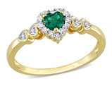 1/3 Carat (ctw) Lab-Created Emerald Heart Ring with Lab-Created Whjte Sapphires in Yellow Plated Sterling Silver
