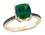 1.60 Carat (ctw) Lab-Created Emerald Ring in 10K Yellow Gold with Black Diamonds