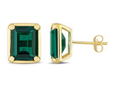 5.60 Carat (ctw) Lab-Created Emerald Octagon Solitaire Stud Earrings in 14K Yellow Gold