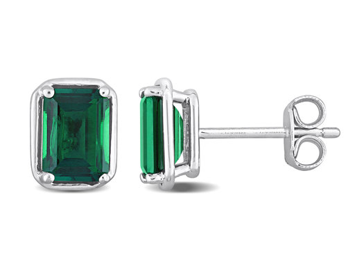 1.80 Carat (ctw) Lab-Created Emerald Octagon Solitaire Stud Earrings in Sterling Silver