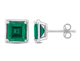 3.40 Carat (ctw) Lab-Created Emerald Square Bezel-Set Solitaire Stud Earrings in Sterling Silver