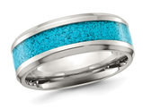Mens Polished Titanium Band Ring with Turquoise Inlay (8mm)