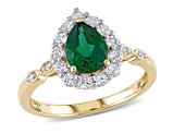 1.67 Carat (ctw) Lab-Created Green Emerald and White Topaz Halo Ring in 10K Yellow Gold