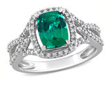 2.00 Carat (ctw) Lab-Created Cushion Emerald Ring in 10K White Gold with Diamonds