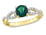 4/5 Carat (ctw) Lab-Created Emerald Ring in 10K Yellow Gold with Diamonds