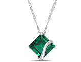 2.50 Carat (ctw) Lab-Created Emerald Solitaire Pendant Necklace in 10K White Gold with Chain