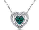 3/4 Carat (ctw) Lab-Created Emerald Heart Pendant Necklace in 10K White Gold with Diamonds and Chain