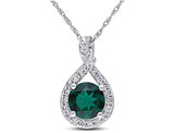1.15 Carat (ctw) Lab-Created Emerald Drop Pendant Necklace in 10K White Gold with Chain and Diamonds