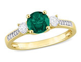 4/5 Carat (ctw) Lab-Created Emerald Ring with White Sapphires in 10K Yellow Gold