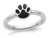 Sterling Silver Black Enamel Pawprint Ring