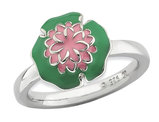 Sterling Silver Green Enamel Water Lily Ring