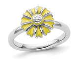 Sterling Silver Yellow Enamel Daisy Flower Ring