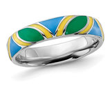 Sterling Silver Polished Multi-Colored Enameled Band Ring