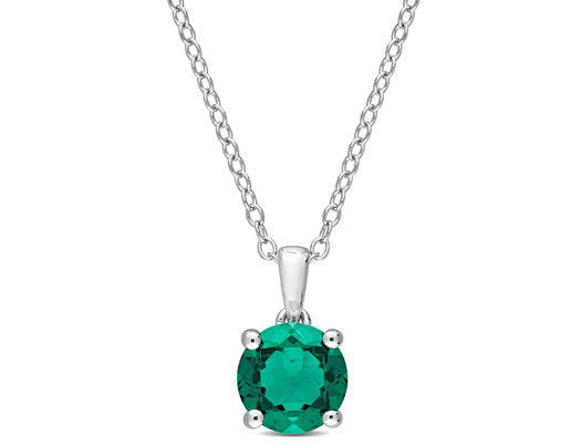 1.15 Carat (ctw) Lab-Created Emerald Solitaire Pendant Necklace in Sterling Silver with Chain