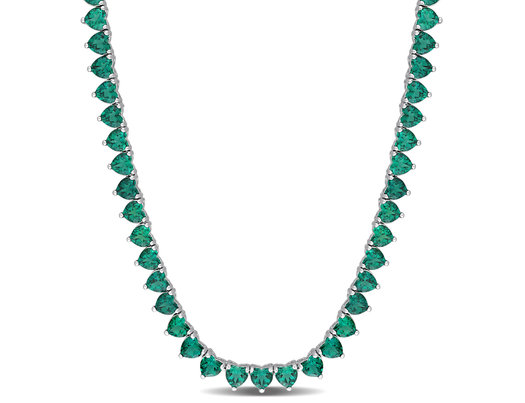 24 Carat (ctw) Lab-Created Emerald Heart Tennis Necklace in Sterling Silver