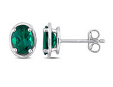 1.40 Carat (ctw) Lab-Created Emerald Oval Stud Earrings in Sterling Silver