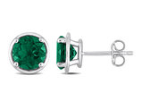 2.30 Carat (ctw) Lab-Created Emerald Solitaire Stud Earrings in Sterling Silver (7mm)