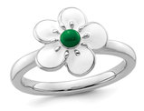 Sterling Silver Hawthorn Flower Ring with White and Green Enamel