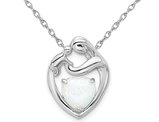 Sterling Silver Mother and Child Pendant Necklace with Lab-Created Opal and Chain
