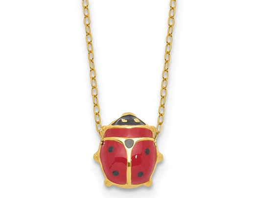 14K Yellow Gold Ladybug Necklace with 17 inch Chain