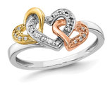 1/12 Carat (ctw) Accent Diamond Triple Heart Ring in 14K White, Rose and Yellow Gold