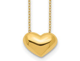 14K Yellow Gold Puffed Heart Charm Necklace Pendant with 18 Inch Chain