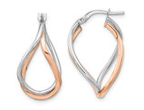 14K White and Rose Gold Twist Swirl Hoop Earrings 