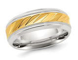 Men's Stainless Steel Polished Yellow Plated Grooved Band Ring (8mm)