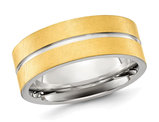 Men's Stainless Steel Brushed and Polished Yellow Plated Grooved Band Ring (8mm)