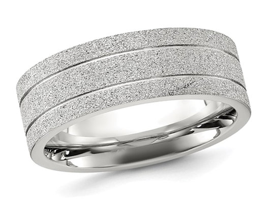 Men's Stainless Steel Polished Laser-cut Grooved Band Ring (8mm)