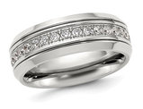 Men's Titanium Polished Band Ring with Synthetic Cubic Zirocnias (8mm)