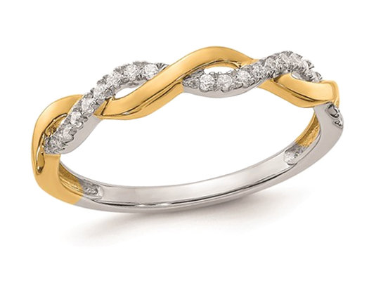 1/8 Carat (ctw) Diamond Wedding Ring Twist Band in 14K White and Yellow Gold (Size 7)