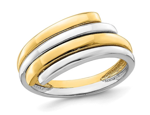 14K Yellow and White Gold Polished Crossover Band Ring (SIZE 7)