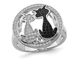 Sterling Silver Black and White Micro-Pave Synthetic Cubic Zirconia Cat Ring