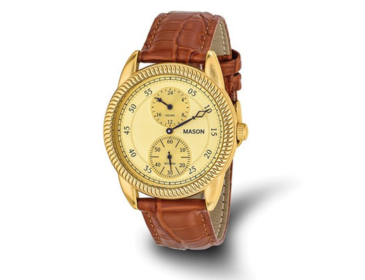 Mason Sales Stainless Steel Watch with Brown Leather Band