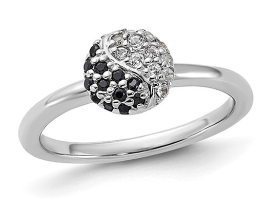 1/2 Carat (ctw) Black Onyx and White Topaz Ring  in Sterling Silver